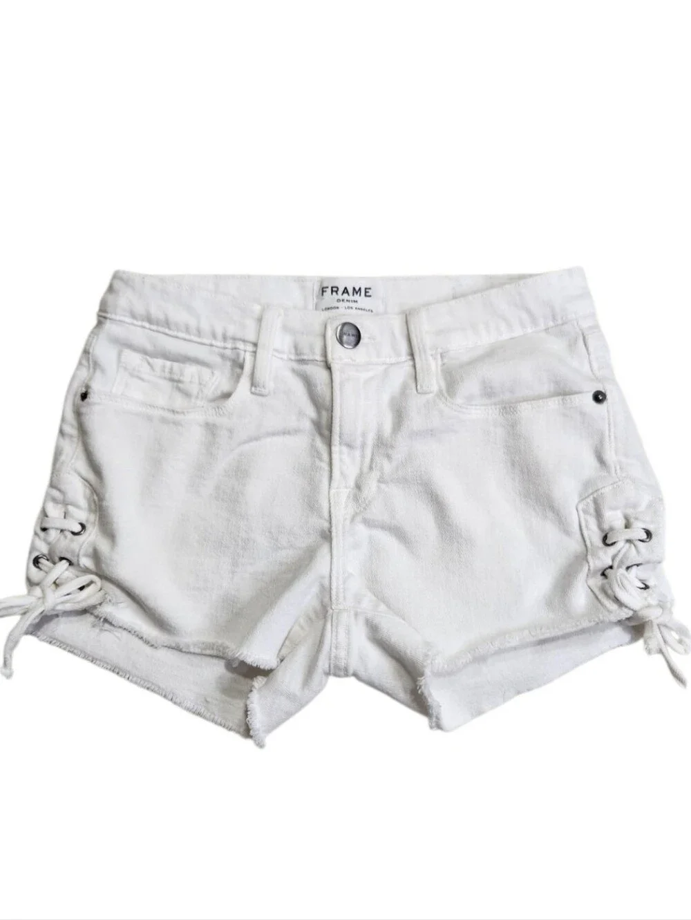 Frame Le Cuttoff Lace-Up White Denim Shorts Size 24